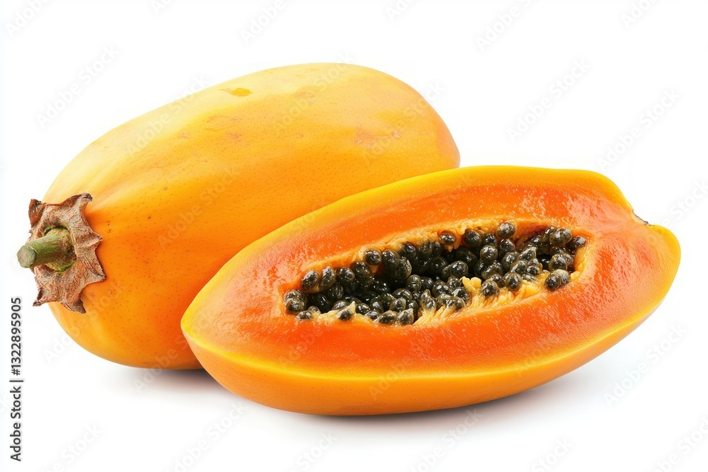 Close up of Fresh Papaya Fruit with Seed, Orange Peel on a White Background Tropical Health Diet Close up of Fresh Papaya Fruit with Seed, Orange Peel on a White Background Tropical Health Diet