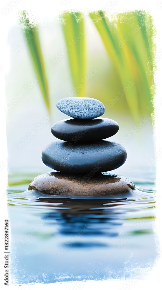 Obraz premium Stacked Stones in Water: Zen Balance and Wellness