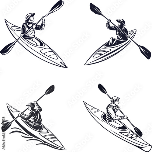 Kayaking Adventure Silhouette Bundle.