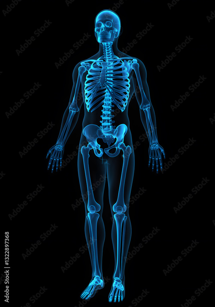 Human Anatomy Skeletal System 3D Model Blue Transparent Xray View Full Body Medical Illustration Human Anatomy Skeletal System 3D Model Blue Transparent Xray View Full Body Medical Illustration