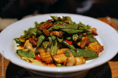 Obraz na płótnie Chinese food Twice-cooked pork served on a plate w salonie