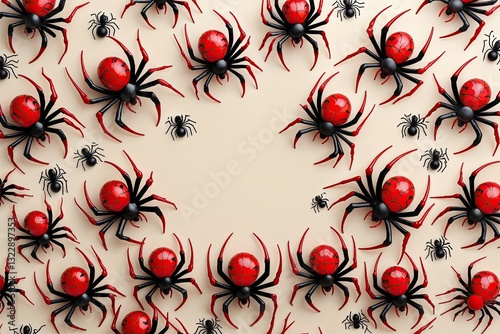 Spooky Party Theme Featuring Red Spiders on Cream Background