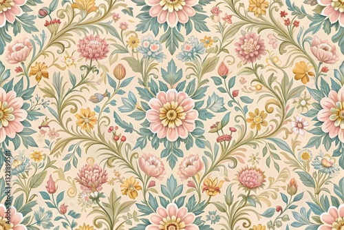 Wallpaper Mural Elegant Floral Tapestry with Delicate Blooms and Intricate Leafwork, Designed for Textile, Wallpaper, or Fabric Applications Torontodigital.ca