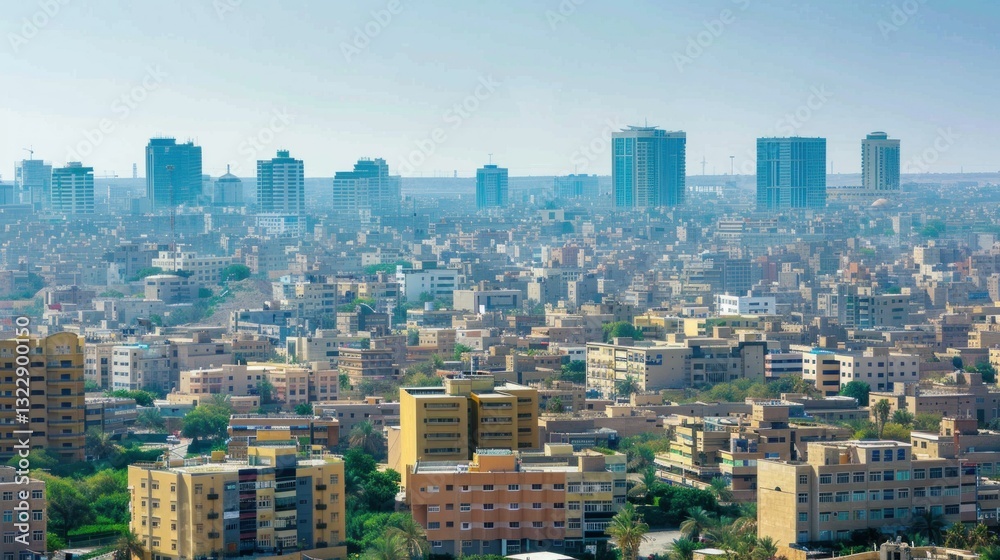 Fototapeta premium A panoramic cityscape of Riyadh with residential and commercial buildings.