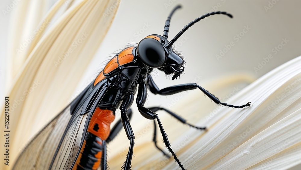 Fototapeta premium Close-up of a black and orange sawfly insect