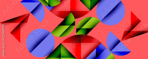 Abstract geometric pattern with intersecting circles and triangles in gradients. The high-contrast composition creates depth and a dynamic, modern aesthetic