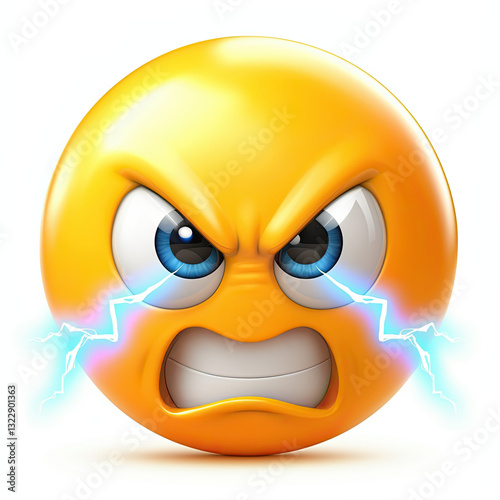 Angry cartoon emoji with intense expression and lightning bolts