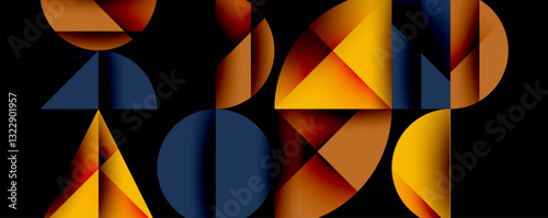 Abstract geometric pattern with intersecting circles and triangles in gradients. The high-contrast composition creates depth and a dynamic, modern aesthetic