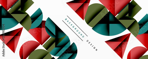 Abstract geometric pattern with intersecting circles and triangles in gradients. The high-contrast composition creates depth and a dynamic, modern aesthetic