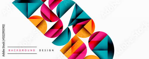 Abstract geometric pattern with intersecting circles and triangles in gradients. The high-contrast composition creates depth and a dynamic, modern aesthetic