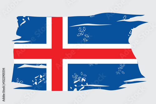 iceland flag with rustic touch and torn shapes, vector illustration