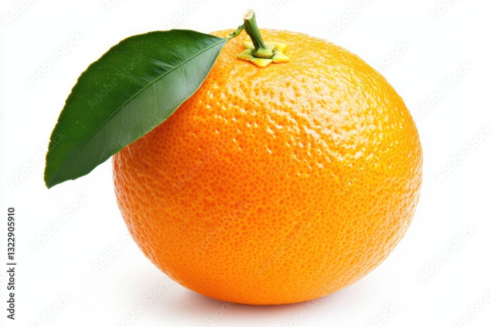 Ripe Orange with Vibrant Green Leaf Still Life on a White Background with Soft Lighting Close Up Ripe Orange with Vibrant Green Leaf Still Life on a White Background with Soft Lighting Close Up