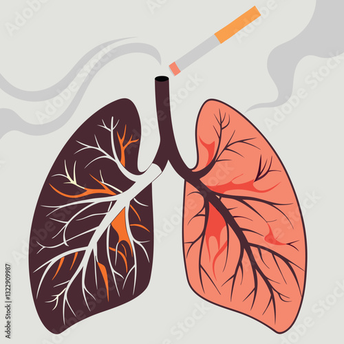 "Smoking Hurts Lungs" Vector Illustration T-Shirt - Health Risk Awareness Graphic Tee