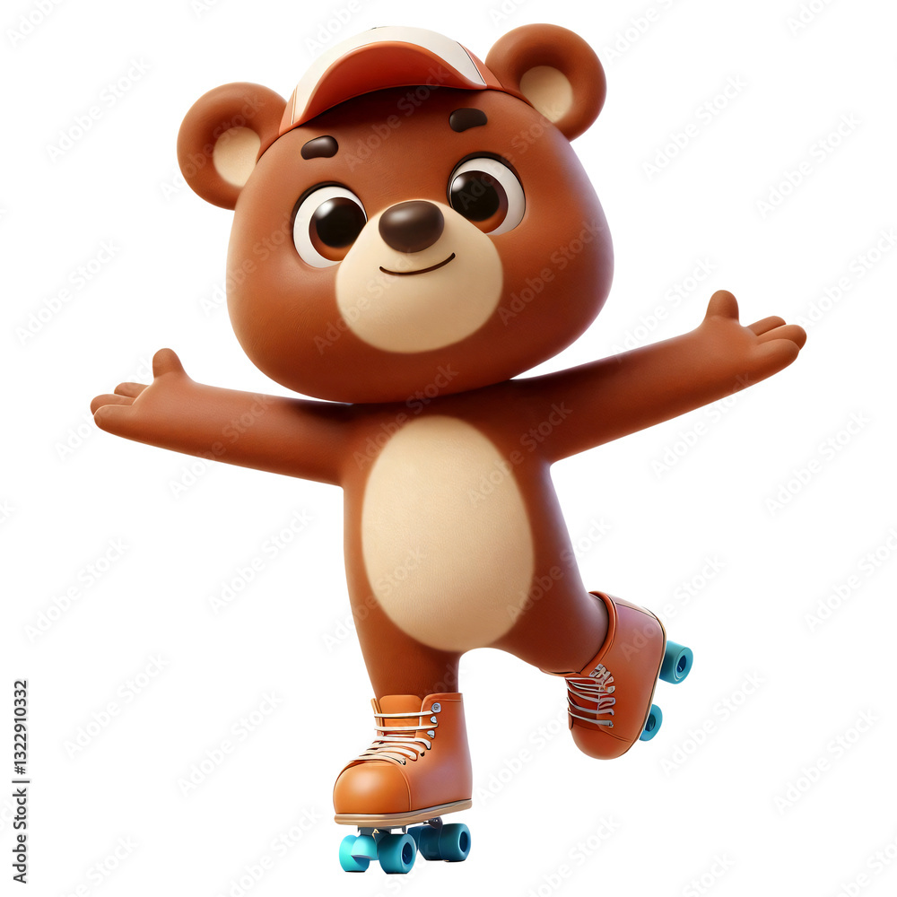 Obraz premium Cartoon of a brown bear wearing roller shoes