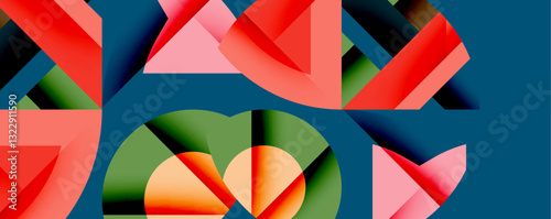 Abstract geometric composition with interlocking circular and angular shapes, featuring smooth gradients and sharp contrasts on a white background