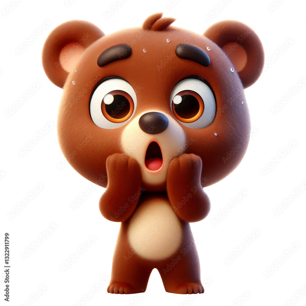 Fototapeta premium Cartoon of a brown bear being excited and shocked