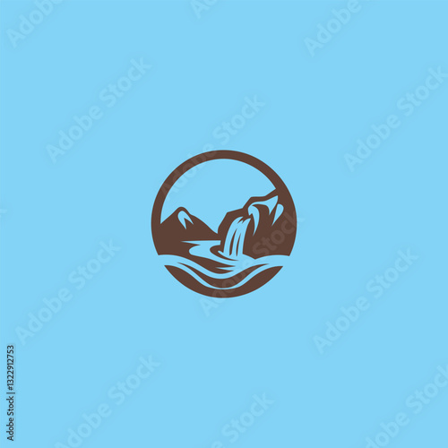 Rock and Flowing Water Logo – A tranquil rock and water logo symbolizing stability and serenity.