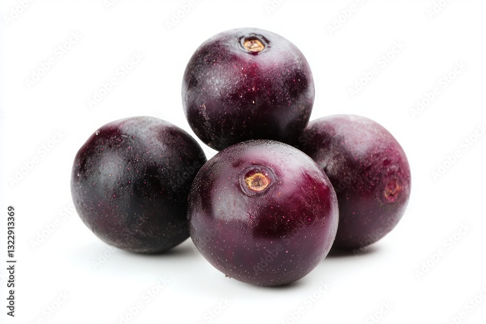 Close up of fresh ripe jabuticaba fruits showcasing vibrant purple color and organic freshness on white backdrop Close up of fresh ripe jabuticaba fruits showcasing vibrant purple color and organic freshness on white backdrop
