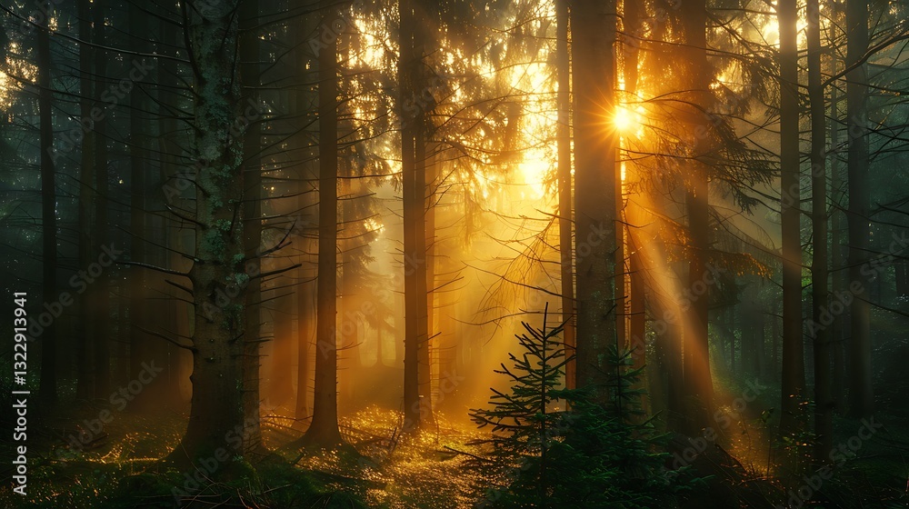 Naklejka premium A crystal-clear river winding through a green valley, surrounded by blooming wildflowers