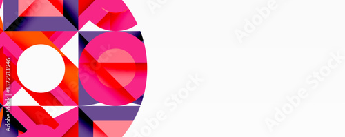 Circles, semi circles, squares and round triangles. Geometric mosaic style pattern abstract background for wallpaper, banner, backdrop, card, book Illustration, landing page