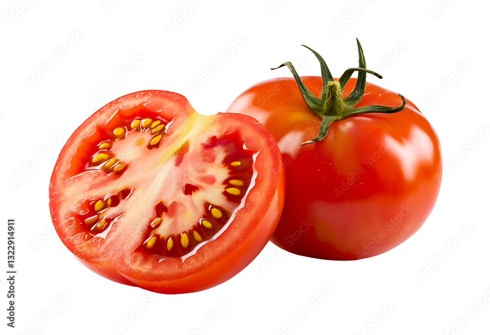Fresh Tomatoes Whole and Sliced on White Background Fresh Tomatoes Whole and Sliced on White Background