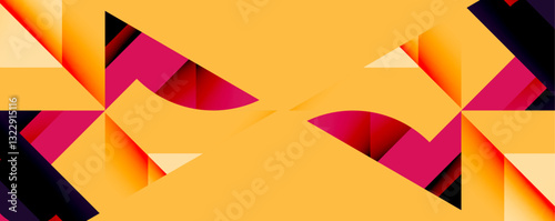 Abstract geometric artwork with interwoven angular and curved shapes, dynamic composition with smooth gradients and bold contrasts