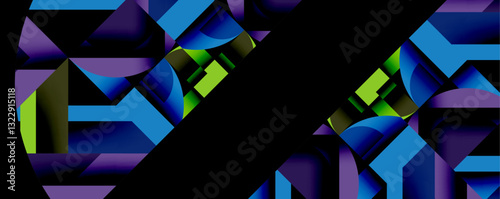 Abstract geometric artwork with interwoven angular and curved shapes, dynamic composition with smooth gradients and bold contrasts