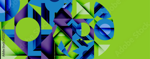 Abstract geometric artwork with interwoven angular and curved shapes, dynamic composition with smooth gradients and bold contrasts