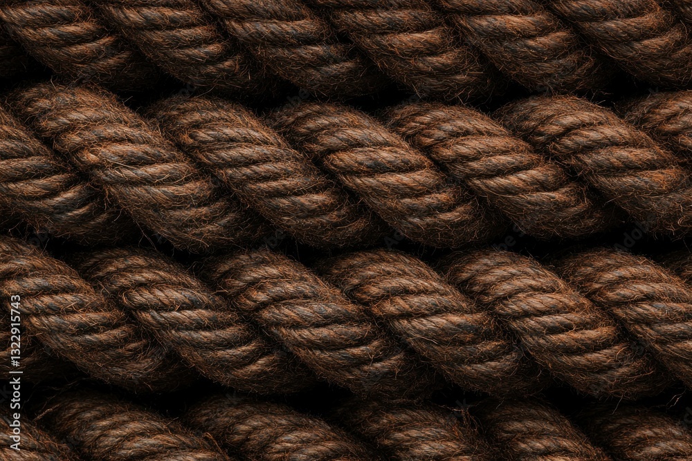 Close-up View of Natural Brown Twisted Rope with Texture and Detail for Rustic Decor