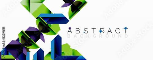 Abstract geometric artwork with interwoven angular and curved shapes, dynamic composition with smooth gradients and bold contrasts