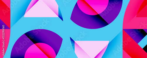 Abstract geometric artwork with interwoven angular and curved shapes, dynamic composition with smooth gradients and bold contrasts