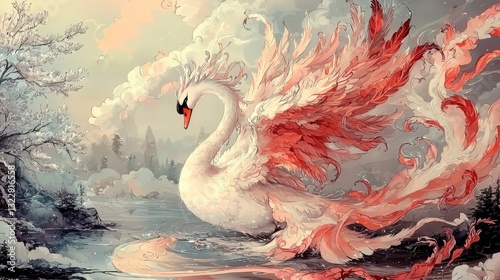 Fototapeta Naklejka Na Ścianę i Meble -  Majestic Fantasy Swan in Winter Wonderland