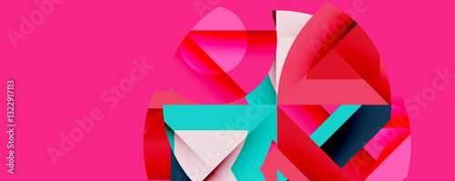 Abstract geometric composition with interlocking circular and angular shapes, featuring smooth gradients and sharp contrasts on a white background