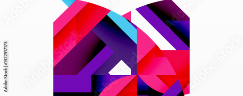 Abstract geometric artwork with interwoven angular and curved shapes, dynamic composition with smooth gradients and bold contrasts