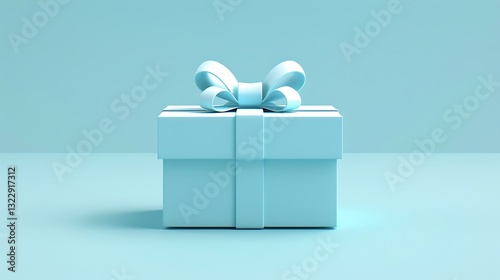 Minimalistic icon of a gift box with ribbon, sleek lines in powder blue.