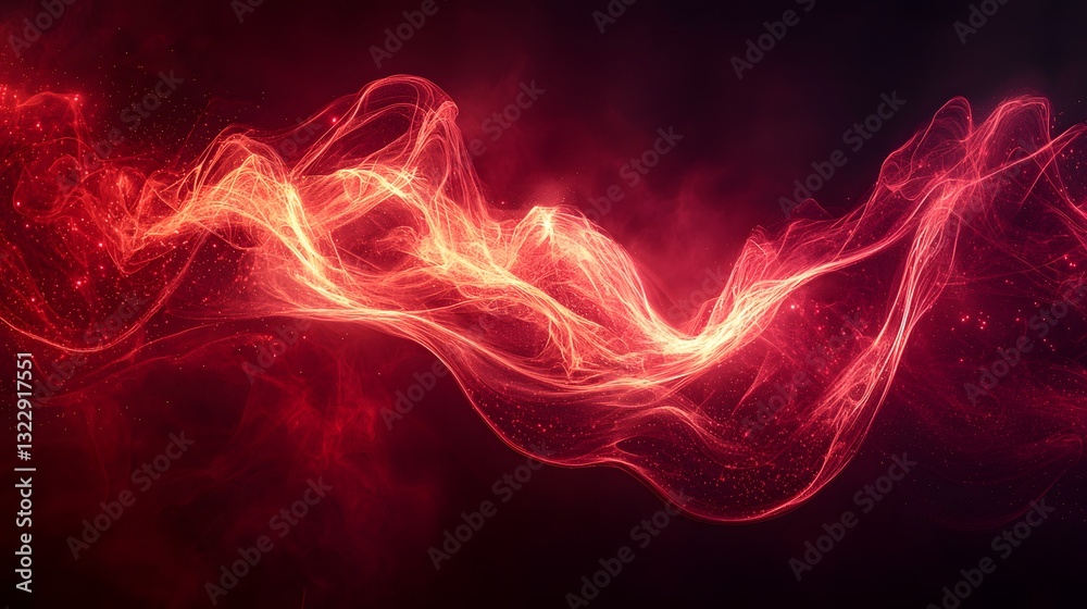 Obraz premium Abstract Red Energy Wave Glowing Nebula Fiery Plasma Cosmic Stream Digital Art Background