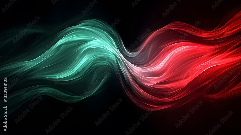 Obraz premium Abstract Red and Teal Swirling Energy Flow Dynamic Wave Background Design