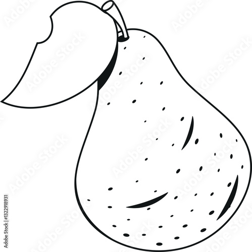 Ripe natural pear black-and-white vector illustration