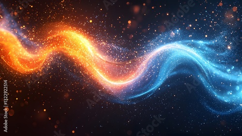 Abstract Glowing Energy Waves Blue and Orange Cosmic Sparkle