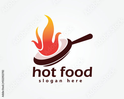 hot food logo cooking tools with fire burning on top logo design template
