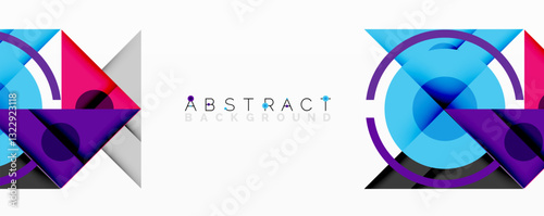Geometric abstract design with layered triangles, circles, and gradients, forming a structured pattern with sharp contrasts and depth