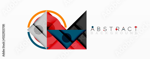 Geometric abstract design with layered triangles, circles, and gradients, forming a structured pattern with sharp contrasts and depth
