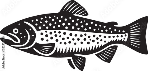 black vector illustration of fish, Salmon fish silhouette vector, Salmon fish vector illustration, Salmon fish logo vector, Salmon fish silhouette vector black and white