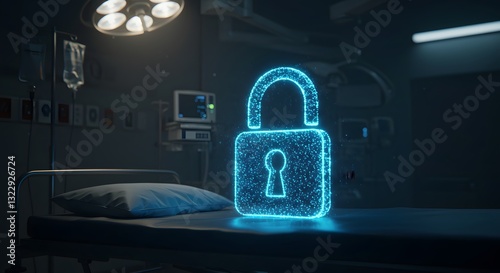 Data privacy for patients, Digital lock over hospital bed symbolizing healthcare data security. wallpaper, 
