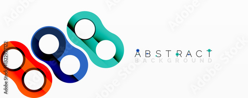 Abstract circle element composition with overlapping circular and tubular shapes featuring smooth gradients, transparency effects, and dynamic layering