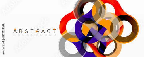 Abstract circle element composition with overlapping circular and tubular shapes featuring smooth gradients, transparency effects, and dynamic layering