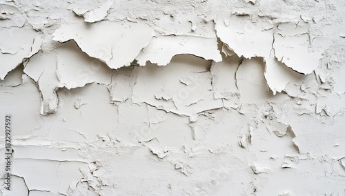 Peeling paint on a weathered white wall. Exterior
