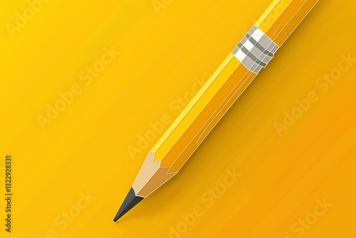 Minimalistic linear icon of a pencil, featuring clean lines and natural design in vibrant yellow. Rendered in full ultra HD,