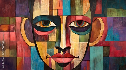 Captivating Cubist Celestial Portrait with Striking Thai Art Inspired Elements