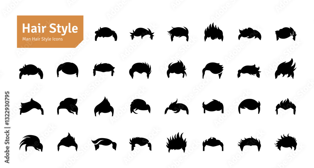 Naklejka premium Man Hairstyles Vector Set. Barbershop and Haircut Graphic Collection. Vector Set of Dress Up Constructor. Hipster Men Style Creation Kit Elements.